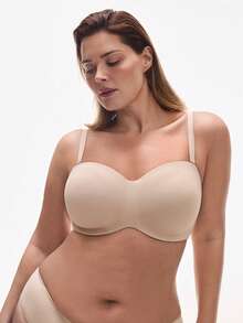 LUVLETTE Plus Nude Dream Curve Support + Mocha Strapless Unlined No-Sign Breathy Comfort Lingerie As Outwear Bra Women Basic Half Minis Minis Wedding Bra - 摩卡棕 - 查看 5