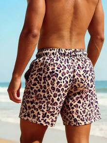 Manfinity VDAYZ Men's Leopard Print Casual Beach Shorts - Coffee Brown - View 3