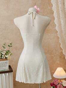 Bellisia 26SS 春夏沙滩度假特辑 印花米色钢圈褶皱蝴蝶结可爱泳衣裙 - 杏色 - 查看 3