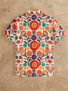 HIMLAND 男士休闲印花纽扣短袖衬衫 - 彩色 - 查看 3
