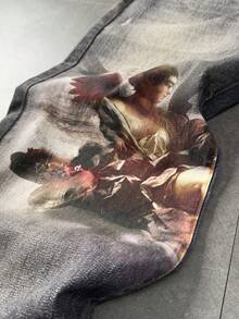 ROMWE MEN Street Life Jeans anchos y sueltos con bolsillo con gráfico de ángel y rotos para hombres - Negro - Ver 4