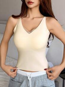 DAZY Solid Color Seamless Camisole, Backless Design, Sleeveless Undershirt Top For Women, Suitable For Spring And Summer - White - View 6