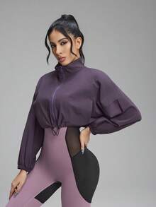 Innovista 女士纯色拉链休闲百搭日常长袖运动夹克免烫衬衫 女士运动休闲夹克 运动上衣 女士短款夹克 拉链夹克 女士夹克 拉链夹克 紫色夹克 长袖夹克 - Bold Plum - 查看 5