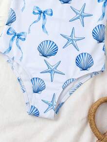 Emery Rose Kids Emery Rose Kids Young Girl Striped Bow & 3D Flower One-Piece Swimsuit - Baby Blue - View 9