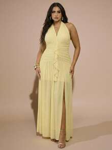 SHEIN BAE Đầm maxi lưới ôm sát cơ thể màu vàng kem trơn, cổ chữ V sâu, kiểu dáng tối giản, gợi cảm, dành cho nữ, phù hợp cho tiệc tùng, cocktail, các dịp trang trọng, phù dâu, sinh nhật, công sở thường ngày, đầm maxi thanh lịch cho nữ, ngày Valentine, trang phục Valentine cho nữ, đầm hè cho nữ, đầm lễ Phục sinh cho nữ, đầm dự tiệc thanh lịch, trang phục đi biển cho nữ, trang phục đi biển, đầm dự đám cưới cho nữ, trang phục tốt nghiệp cho mẹ, đầm thường ngày cho nữ, trang phục đi nghỉ mát cho nữ, trang phục nghỉ hè, phong cách Y2K, đầm xếp nếp, chân váy xếp nếp, đầm hoa cho nữ, đầm xanh lá cây, đầm cỡ lớn cho nữ, trang phục miền Tây cho nữ, đi chơi, đầm sinh nhật cho nữ, đầm ngày Thánh Patrick cho nữ, trang phục đi xem hòa nhạc đồng quê, trang phục cao bồi cho nữ. - Vàng nhạt - Xem 4