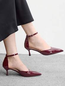 CUCCOO BIZCHIC Women's High-Heeled Shoes, New Nude Pointed Stiletto High Heels, French Hollow Buckle Commuter Shoes, Elegant Versatile Dating Banquet Skirt Matching - Burgundy - View 5