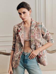 Anewsta Spring French Romantic Jacquard Women Blazer Jacket, Long Sleeve Loose Fit Slimming Commuter Elegant Outfit, Valentine's Day - Multicolor - View 1