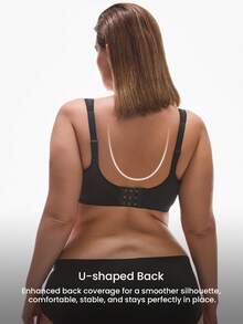 LUVLETTE Plus Woman Lingerie Full Coverage Support&Breathable Underwire Sexy Unlined Black Mesh No-Show Seamless Invisible Minimizer Bra - Black - View 3