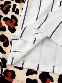 Sparklyn Tween Girl Leopard Print, Letter & Striped Short Sleeve T-Shirt And Wide Leg Pants Casual Outfit - Multicolor - View 6