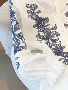 GlowEve Camisa de manga larga con estampado bordado blanco, blusa suelta, casual y ligera con cuello en V de moda para ir al trabajo - Blanco - Ver 3