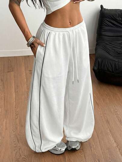 Coolane Summer Sport Casual Logo Pattern Baggy Sweatpants Comfy Pants White Wide Leg Pants Women Pants Wide Leg Wide Leg Summer Pants Loose Pants