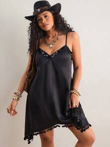 Freevana Vestido de tirantes con lentejuelas para mujer de talla grande, elegante para citas y fiestas - Negro - Ver 6