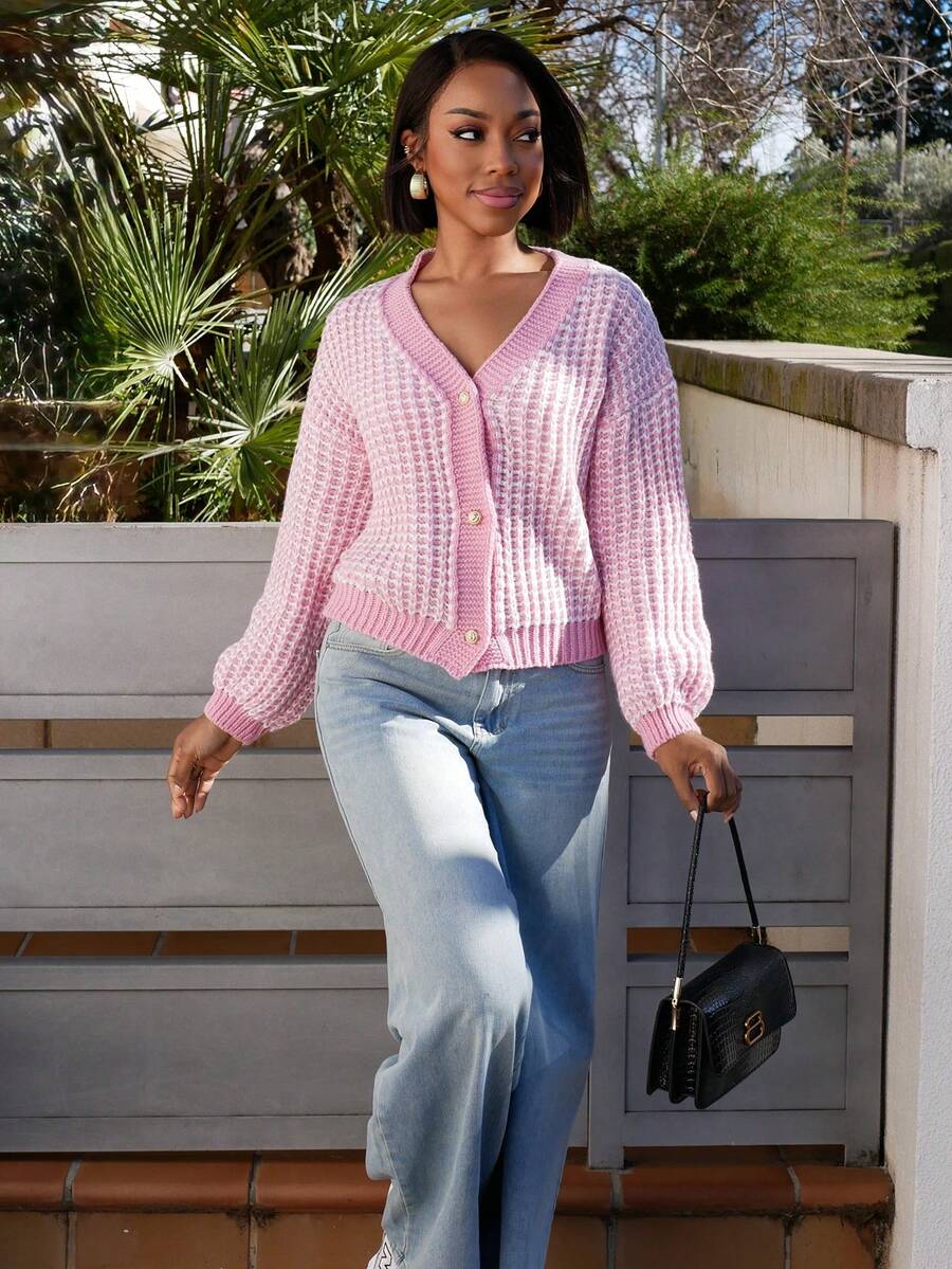 Yess Loren Women's Plaid Printed V-Neck Button-Up Cardigan, Long Sleeve - Multicolor - View 1