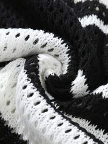 Manfinity LEGND 男士条纹圆领短袖休闲镂空针织上衣 - 黑色 - 查看 8