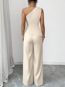 Selianne Set de 2 piezas con parte superior sin mangas de hombro asimétrico y falda para mujeres - Albaricoque - Ver 2