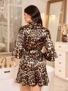 LuxeNights Women's Elegant Faux Silk Leopard Print Kimono Robe - Multicolor - View 2