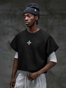 NEON BLANC Camiseta suelta de manga corta con cuello raglan y bordado, de estilo casual y urbano para uso diario y paseos, para verano - Negro - Ver 4