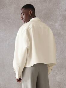 SUMWON Crop Fit Long Sleeve Button Down Shirt With Front Chest Pockets And Collared Neckline Casual Relaxed Oversized Boxy Style - Yellow - View 4