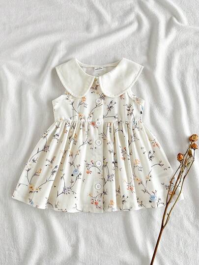 Vintaside Kids Vestido de flores diminutas para bebé recién nacida, de tela suave, estilo campestre, elegante y lindo, adecuado para primavera/verano