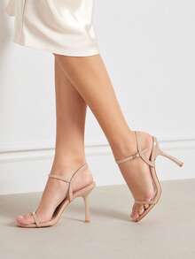 SHUZIA Giày sandal quai mảnh buộc dây cao gót nhọn tối giản thanh lịch dành cho nữ - Màu be - Xem 2