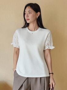 DAZY 女士圆领休闲百搭日常短袖T恤 - 白色 - 查看 4