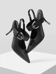 Mnmlis Scarpe eleganti da donna con punta affusolata e design con fibbia, tacco alto - nero - Visualizzare 7