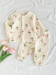 Vintaside Kids Newborn Soft Muslin Cardigan, Loose Fit Design, Long Sleeve, Cute Floral Print - Multicolor - View 3