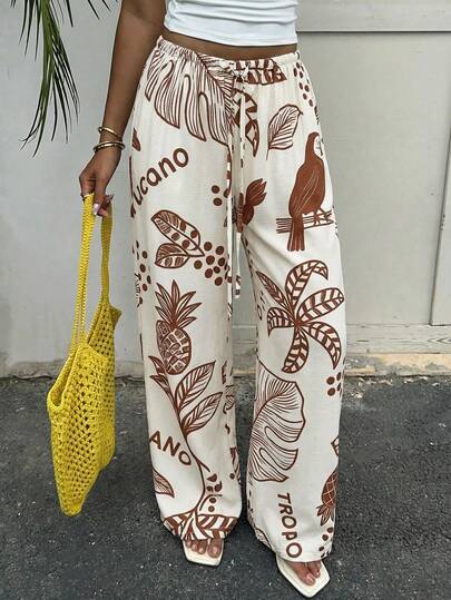 Aloruh Quần nữ in họa tiết nhiệt đới kiểu dáng thường ngày