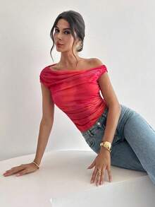 Firerie 女士不对称褶皱渐变肩部连体衣，花卉不对称肩部连体衣，斜肩上衣，春夏服装，适合海滩、通勤、优雅、性感、度假、波西米亚风、夏威夷风、音乐节、浪漫、约会、节日装扮 - 彩色 - 查看 8