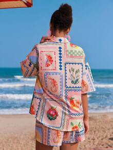 Travachic 2026 New Tropical Fruit Print Shirt And Shorts 2 Pieces Set, Women Summer Vacation Casual - Multicolor - View 2