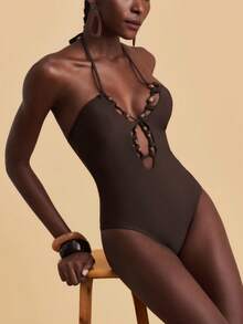 Travachic 女士纯色串珠连体泳衣，适合海滩度假、泳池派对、沙滩派对、夏季、春季、节日、派对等场合，风格可爱、休闲、海滩风情，是夏季、春季、海滩、度假、休闲、夏季服装、春季女装、沙滩装、夏季度假装、夏季度假装、夏季度假装、沙滩装、夏季度假装、海滩度假装、Y2K、热带风情、波西米亚风连体泳衣，棕色泳衣，女士泳装，女士度假泳装，串珠泳衣，棕色泳装 - 棕色 - 查看 8