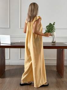 DAZY Women's Casual Loose Wide Leg Ruffle Sleeve Jumpsuit, Suitable For Summer Vacation - Yellow - View 2