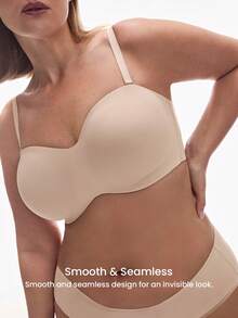 LUVLETTE Plus Nude Dream Curve Support + Mocha Strapless Unlined No-Sign Breathy Comfort Lingerie As Outwear Bra Women Basic Half Minis Minis Wedding Bra - 摩卡棕 - 查看 8