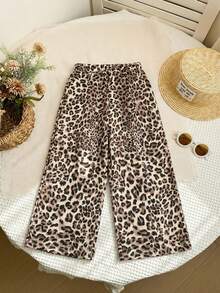 SHEIN LMoss Young Girl Woven Plaid Loose Casual Pants - Khaki - View 2