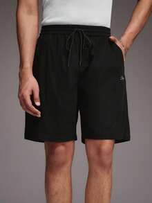 STYNVO Men's Casual Solid Color Embroidered Drawstring Shorts Mens Black Shorts Men Shorts Jorts Men Baggy Black - Black - View 4