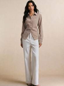 Poéselle Áo sơ mi nữ dáng casual, kẻ sọc, hở lưng, buộc dây, thích hợp cho việc đi làm. - Nhiều màu - Xem 4