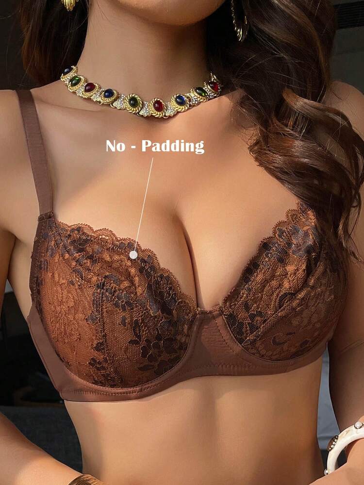 Floral Lace Patchwork Wireless Adjustable Strap Bra For Women