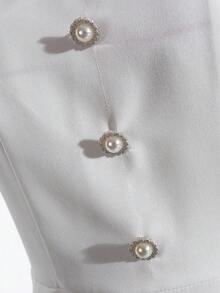 SHEIN Vestido de Cor Sólida Branca com Cinto Preto na Cintura, Vestido Longo Elegante, Adequado para Uso Diário, Festas de Aniversário e Diversos Eventos, Primavera/Verão - Branco - Visão 6