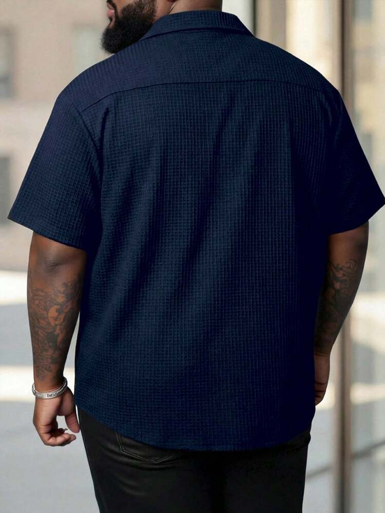 ResortEase 大码男士纯色短袖单排扣口袋夹克 - 寶藍色 - 查看 3