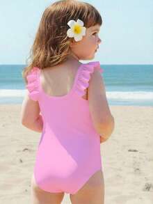 SHEIN Baby Girls' Casual Minimalist Fitted One-Piece Swimsuit, Suitable For Summer - Multicolor - View 6