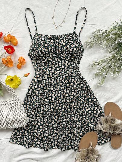 Soleia Vestido sin mangas con estampado floral retro, de diseño romántico, dulce y lindo, adecuado para vacaciones, vuelta al cole, temporada de graduación, fiestas, almuerzos y tardes en el jardín, talla grande