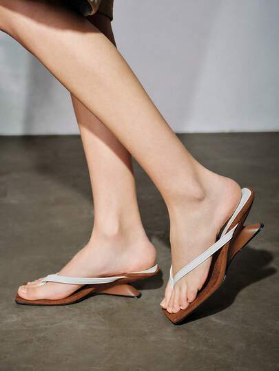 5厘米新款拼色简约夹趾厚底高跟凉鞋，女士，2025年夏季