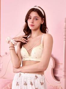 女士白色波点无钢圈文胸，提升乳沟，性感露背文胸，防止胸部下垂，波点文胸【适合娇小胸型】 - 白色 - 查看 6