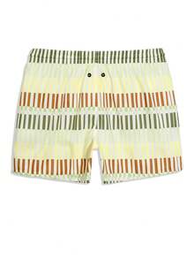 Horizaway Pantalones cortos casuales para playa de hombre con bolsillos en diagonal, cintura con cordón y estampado de rayas. Traje de baño para hombre. - verde menta - Ver 7