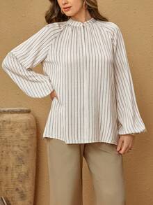 Hansera Women's Casual Vacation & Commute Striped Print Lantern Sleeve Blouse, Spring/Autumn - Multicolor - View 3