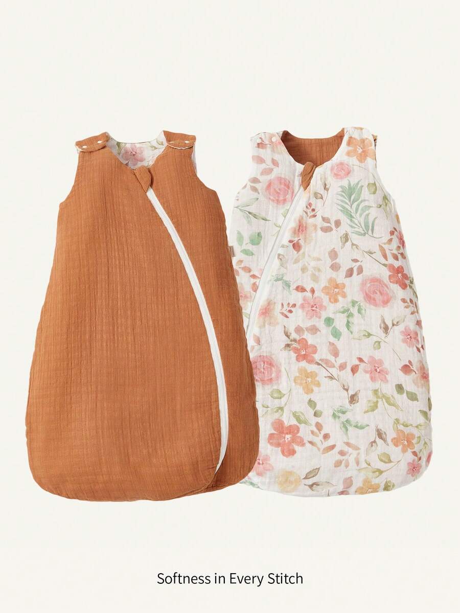 Cozy Pixies 1 Baby Sleeping Bag, Double-Sided With Small Orange Flower Print Pattern, Soft And Comfortable, Suitable For Newborns, Certified By Oeko-Tex - Multicolor - View 1
