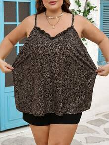 SHEIN CURVE+ 尺码 US22 大码女式豹纹撞色蕾丝吊带背心，适合音乐节、海滨度假、波西米亚风等场合，秋季女装，冬季，加大码/秋冬 - 彩色 - 查看 3