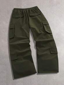 STYNVO Men's Solid Color Slant Pocket Elastic Waist Casual Cargo Pants Army Pants Men's Tactical Pants Men Cargos Pants Men Cargo Pants Army Green Men's Cargo Pant - Army Green - View 2