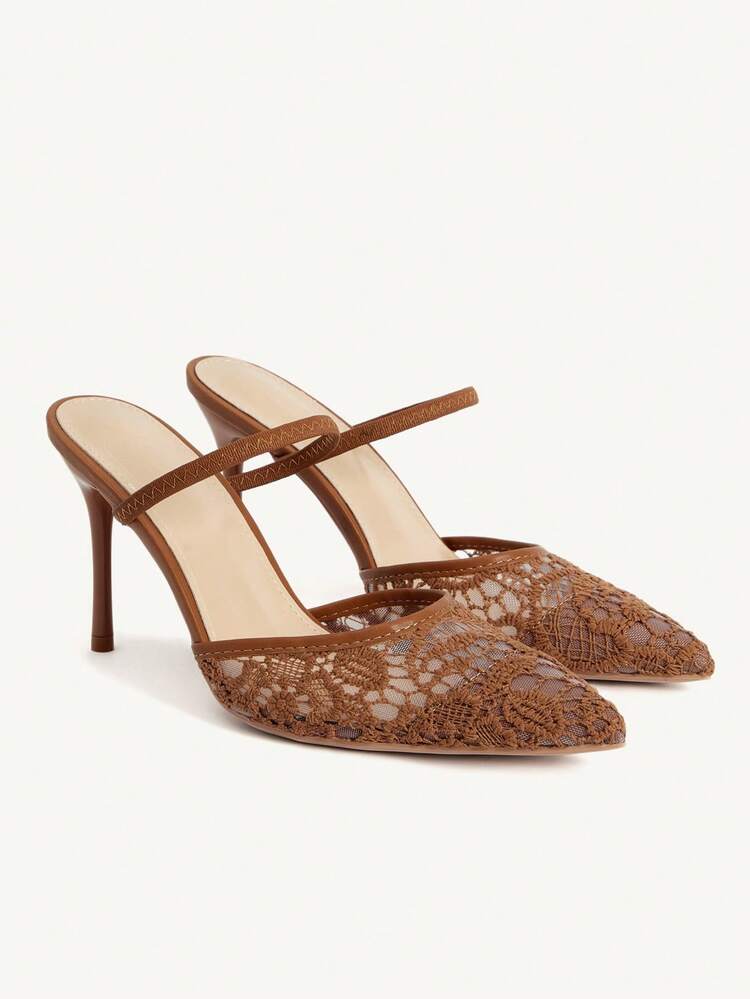 CUCCOO CHICEST Women Shoes Summer And Summer New Mesh Embroidery Pointed Toe Skinny Heel High Heel Elegant Sexy Mesh Women's High Heel Shoes Sticking Heel Foot Strap Closed Toe High Heel Slippers Elegant Sexy Afternoon Tea Party Hunliji Versatile Wear Summer Shoes Wedding Shoes Bride Shoes