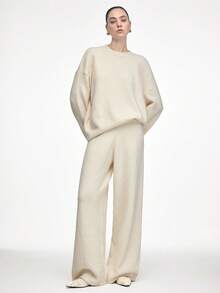 Mnmlis 女士新款灰色法式低跟尖头简约时尚羊毛玛丽珍鞋 - 米杏色 - 查看 2